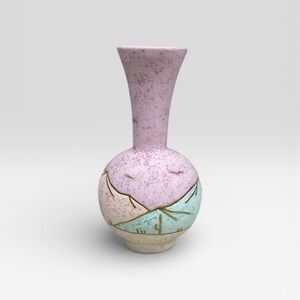 Vintage Southwest Native American Pottery Vase with Gold Inlaid Accents